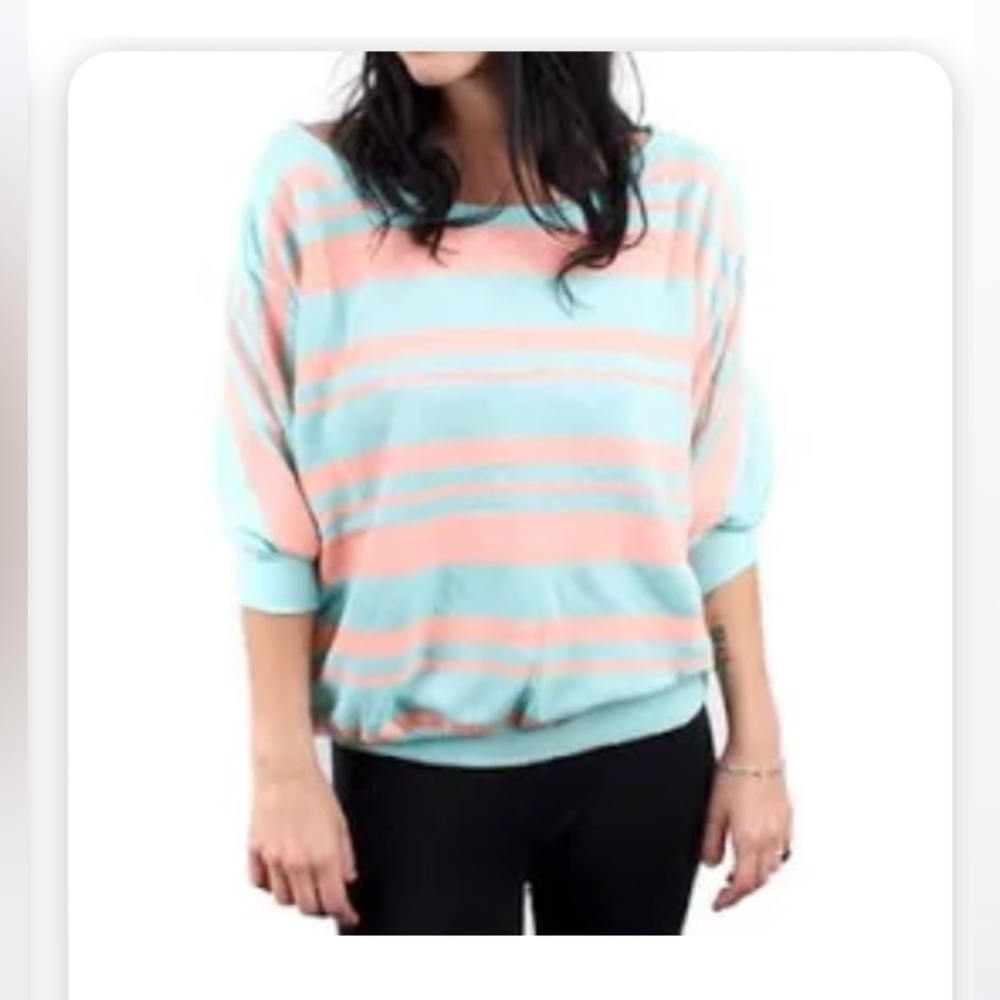 BILLABONG Mint & Coral BATWING Striped Knit Top Sweatshirt Sz S